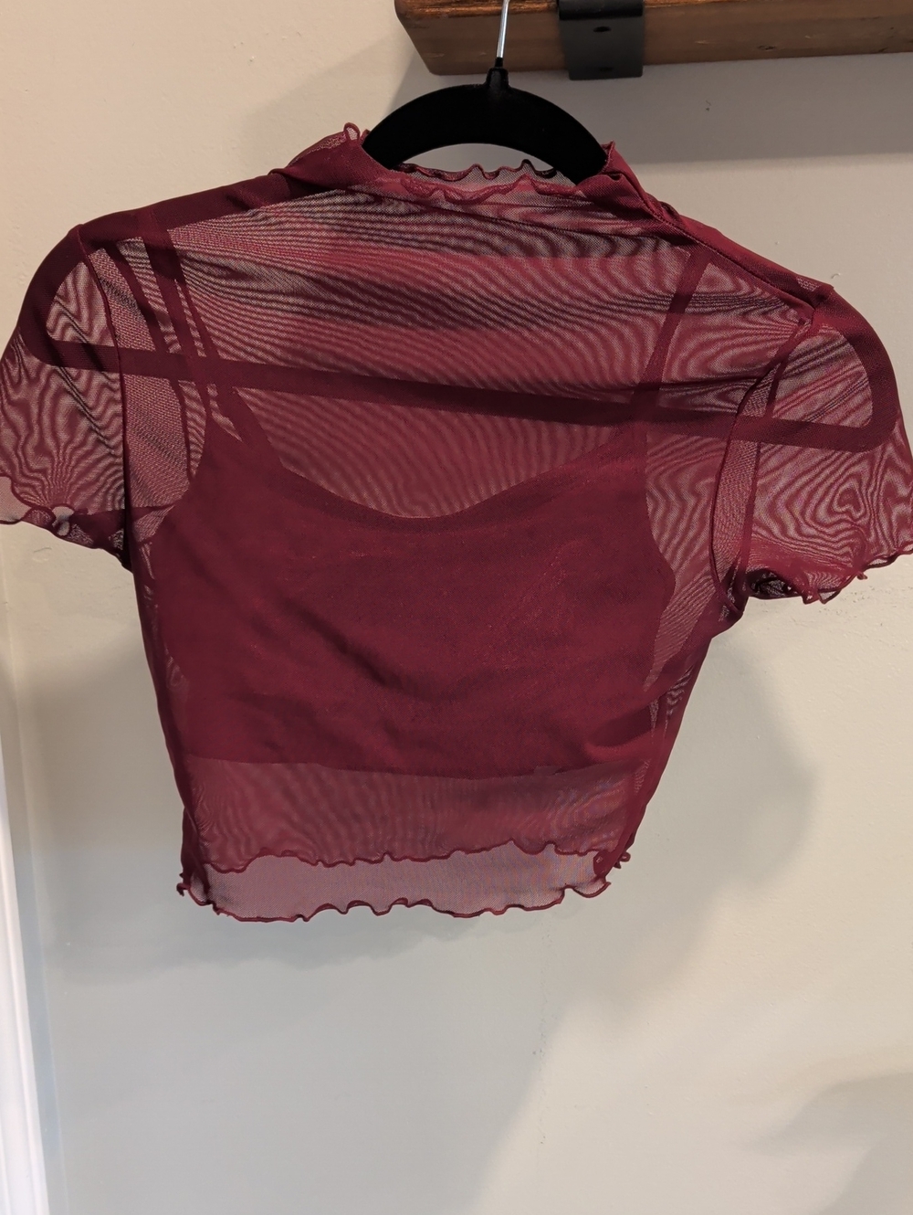 Weissman Sheer Burgundy Mesh Crop Top And Sports Bra